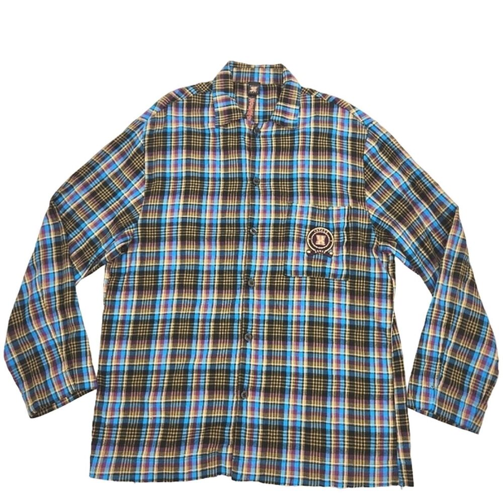 Fenty x Savage Tied Up Tartan Plaid PJ Frayed Shirt Mens Small Blue Purple Black